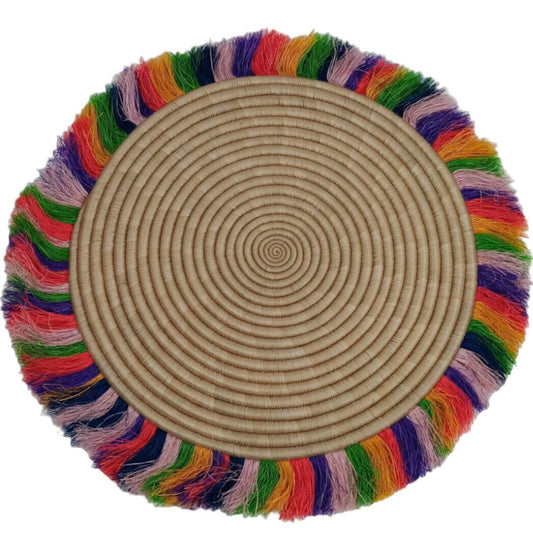 Rainbow Fringed Woven Wall Basket: Large African Decor (18-20 Inches)