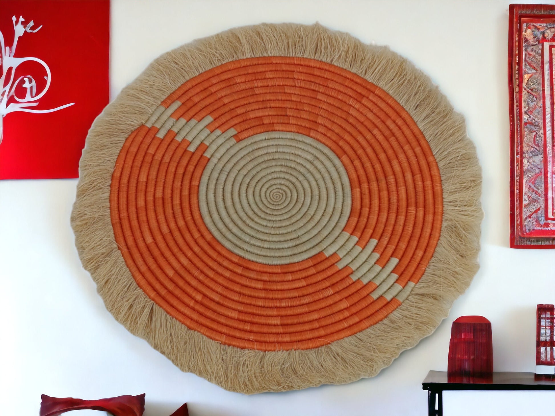 Large Fringed Wall Basket: Handwoven African Decor (18-20" Wide)