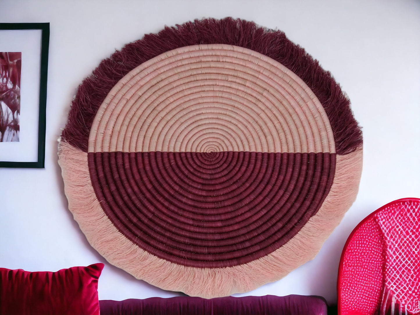 Large Fringed Woven Wall Basket: Colorful African Decor (18-20 Inches)