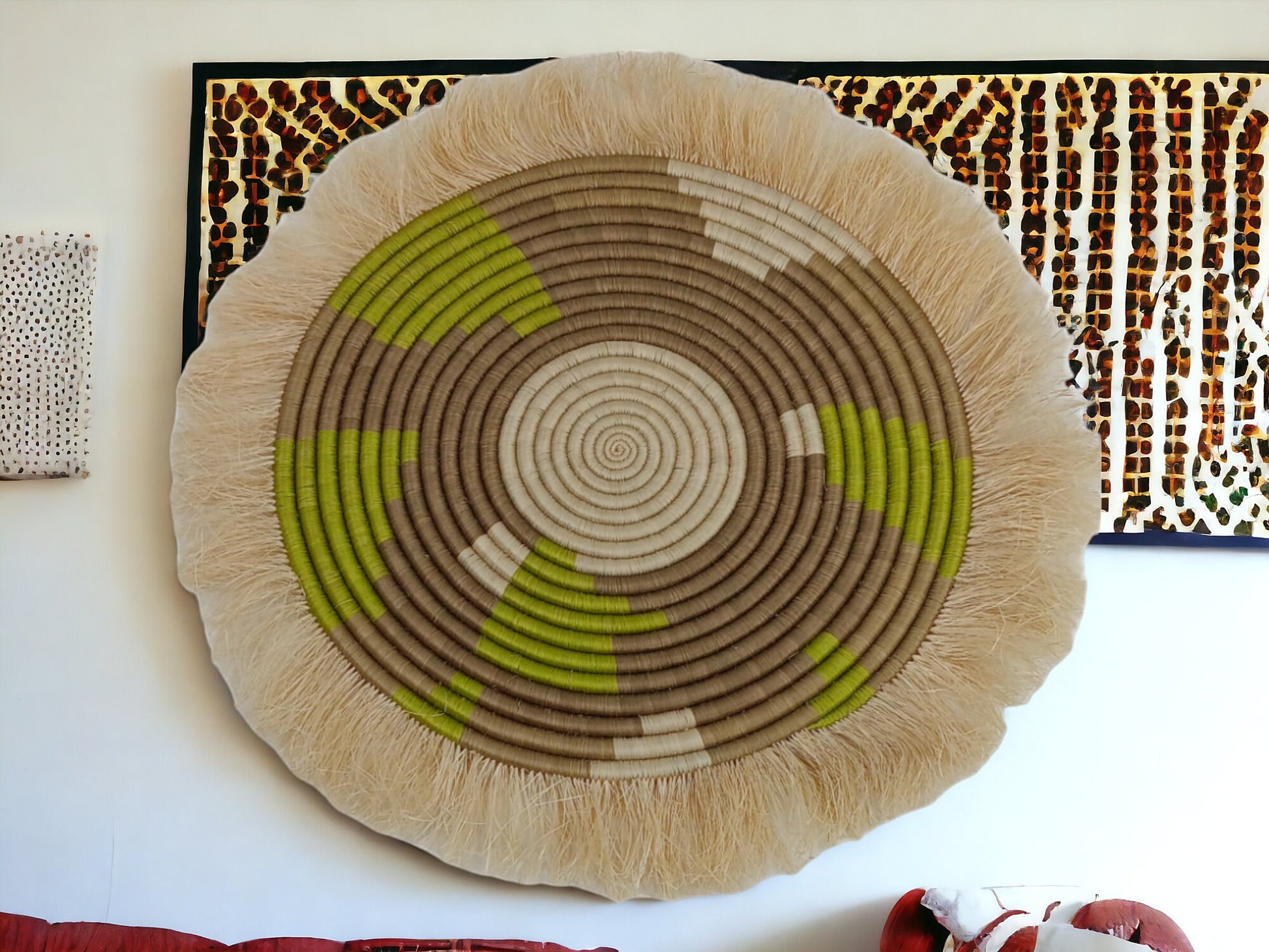 Large Fringed Wall Basket: Handwoven Sweetgrass & Sisal Decor