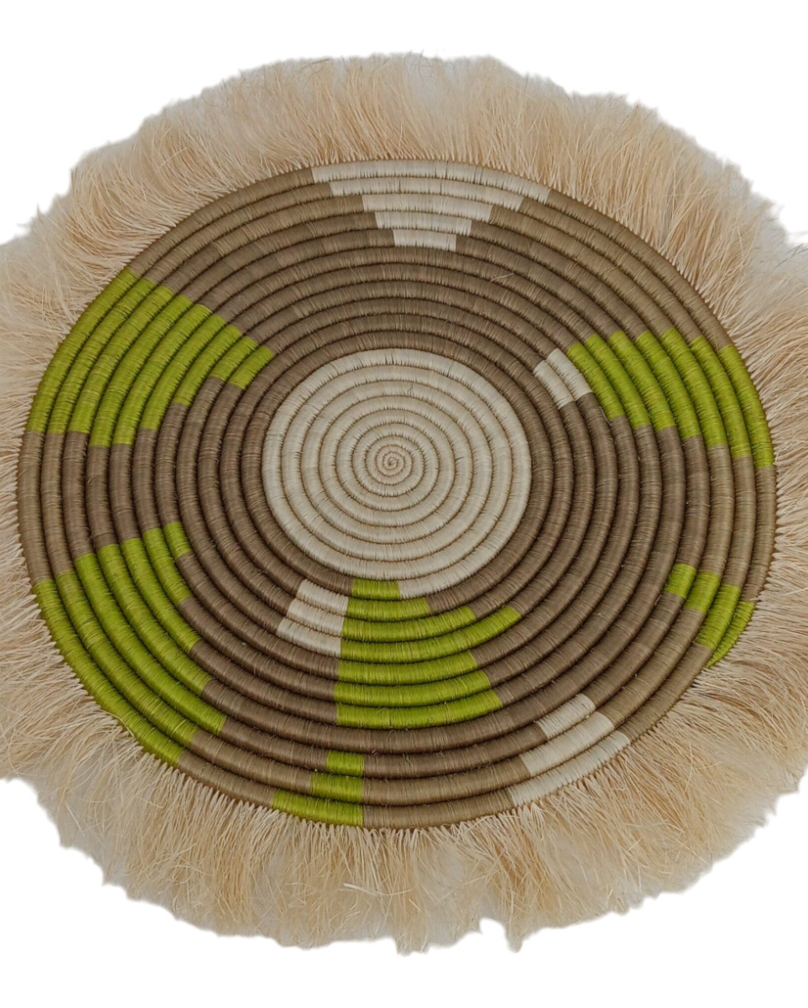 Large Fringed Wall Basket: Handwoven Sweetgrass & Sisal Decor