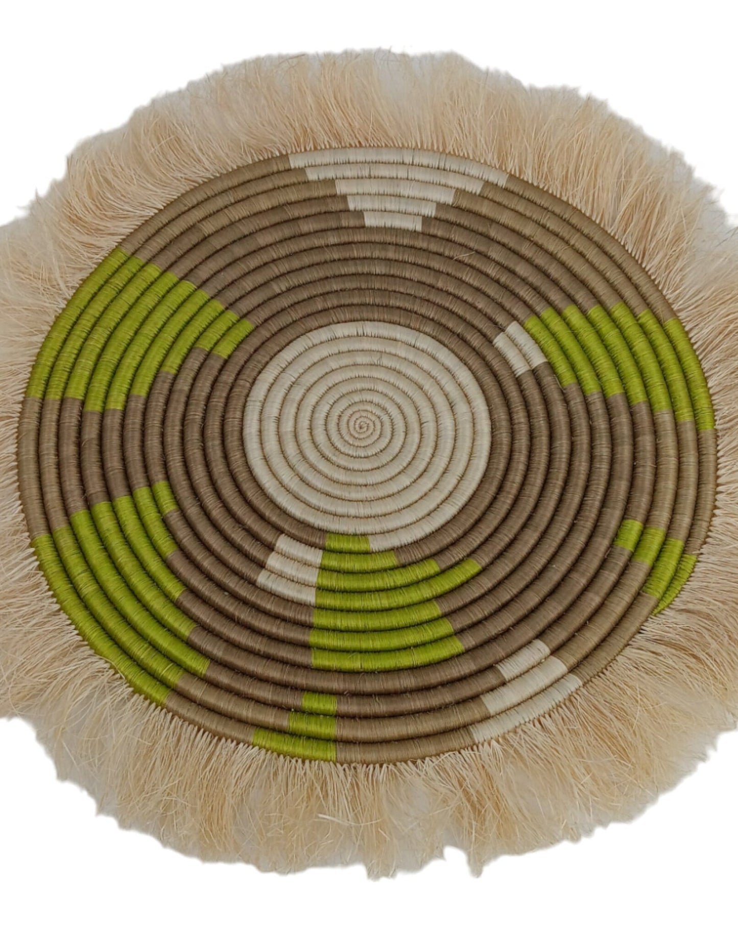Large Fringed Wall Basket: Handwoven Sweetgrass & Sisal Decor