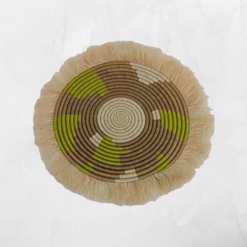 Large Fringed Wall Basket: Handwoven Sweetgrass & Sisal Decor