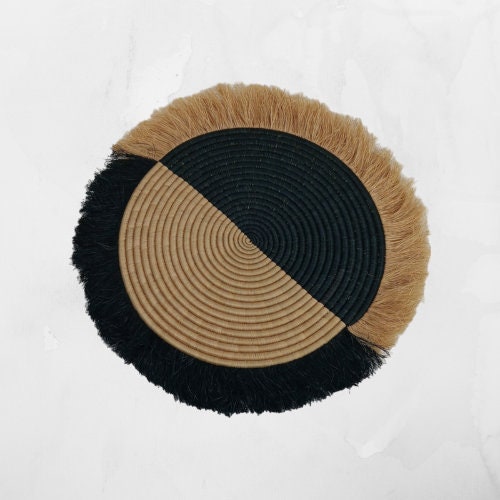 Large Fringed Wall Basket: Handwoven African Decor (18-20 Inches)