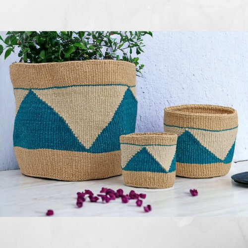 Handwoven Sisal Basket Planter: Boho Woven Plant Basket