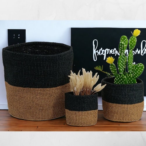 Handwoven Sisal Basket Planter: African Storage Basket