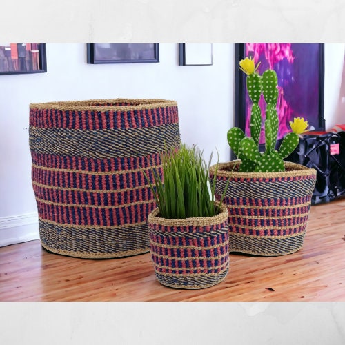 Woven Sisal Basket Planter: Colorful Rustic Home Decor