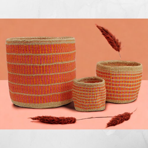 Woven Basket Planter: Colorful Boho Decor, Handwoven Sisal
