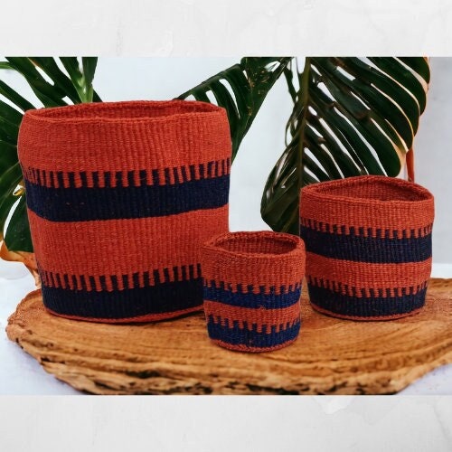 Handwoven Sisal Basket Planter: Kenyan Woven Storage Basket