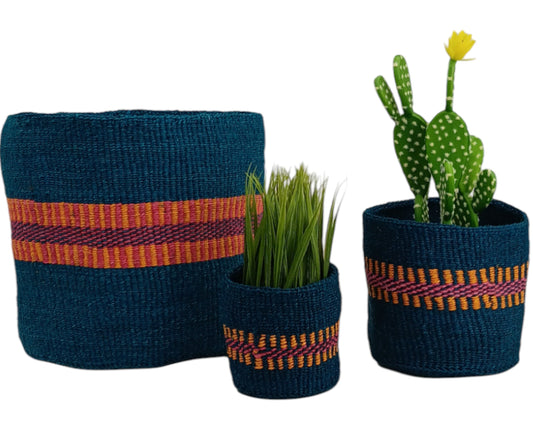 Colorful Woven Basket Planter: Round African Sisal Basket