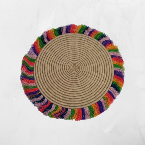 Rainbow Fringed Woven Wall Basket: Large African Decor (18-20 Inches)