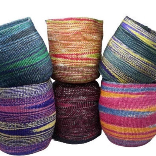 Handwoven Sisal Basket: Colorful Kiondo Basket - Boho Home Storage