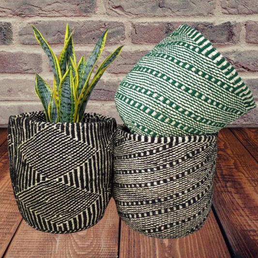 Handwoven Sisal Plant Basket: African Woven Planter (9x9 inches)