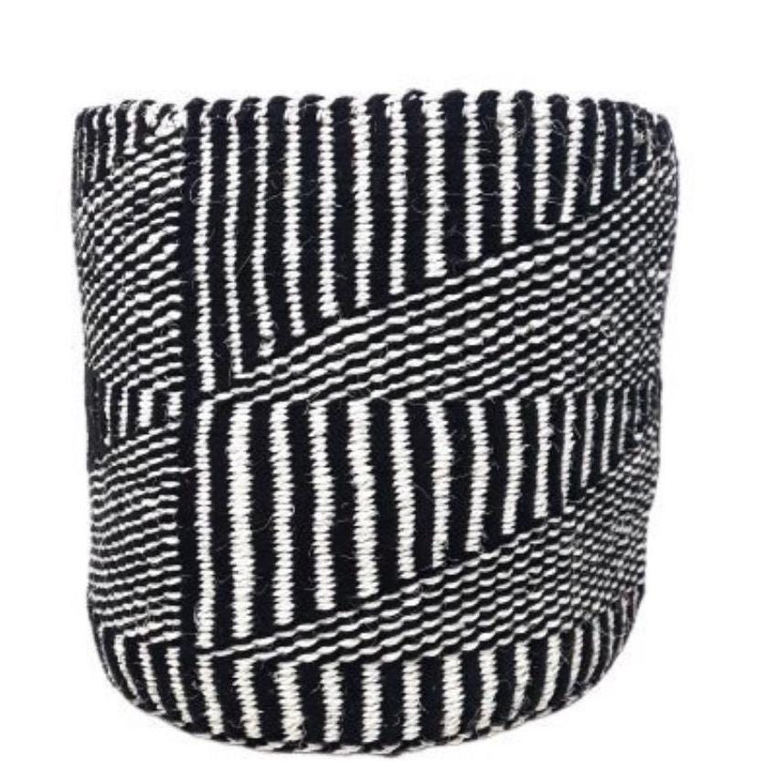 Handwoven Sisal Basket: Black & White African Storage, 9x10 Inches