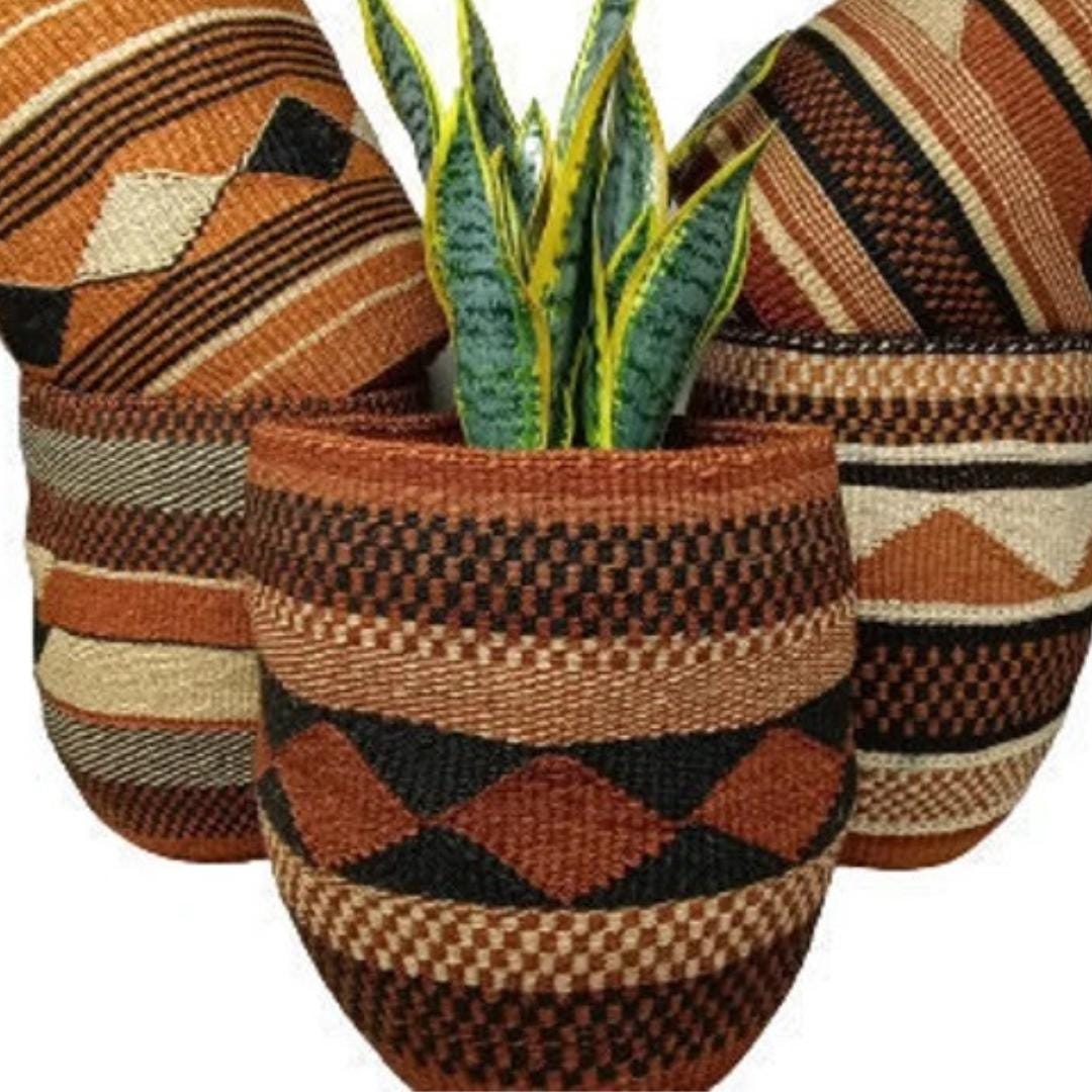 Handwoven Sisal Plant Basket: African Woven Planter, 9"