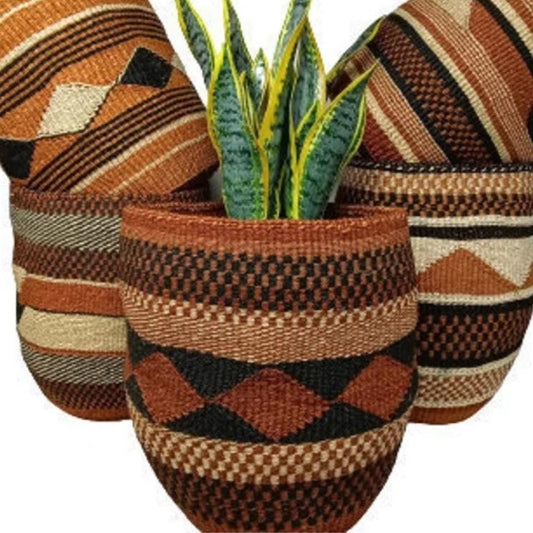 Handwoven Sisal Plant Basket: African Woven Planter, 9"