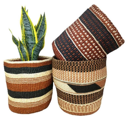 Handwoven Sisal Plant Basket: Colorful Boho Planter, 8"