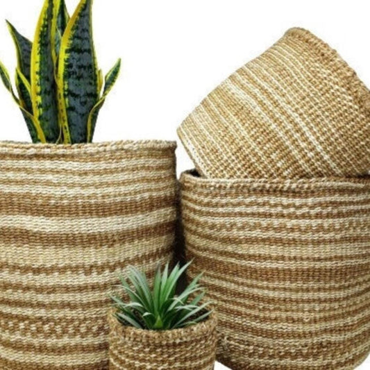 Handwoven Sisal Basket Planter: Large Natural Woven Basket
