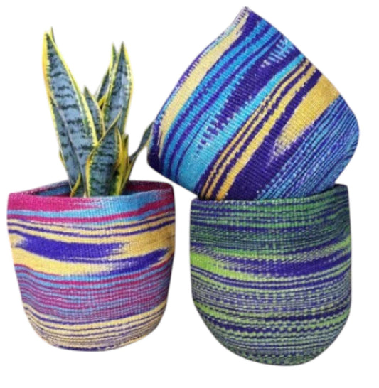 Handwoven Sisal Plant Basket: Colorful African Storage Basket (10"x10")