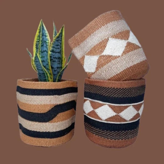 Handwoven Sisal Basket: African Woven Plant Pot, 8" Decorative Planter