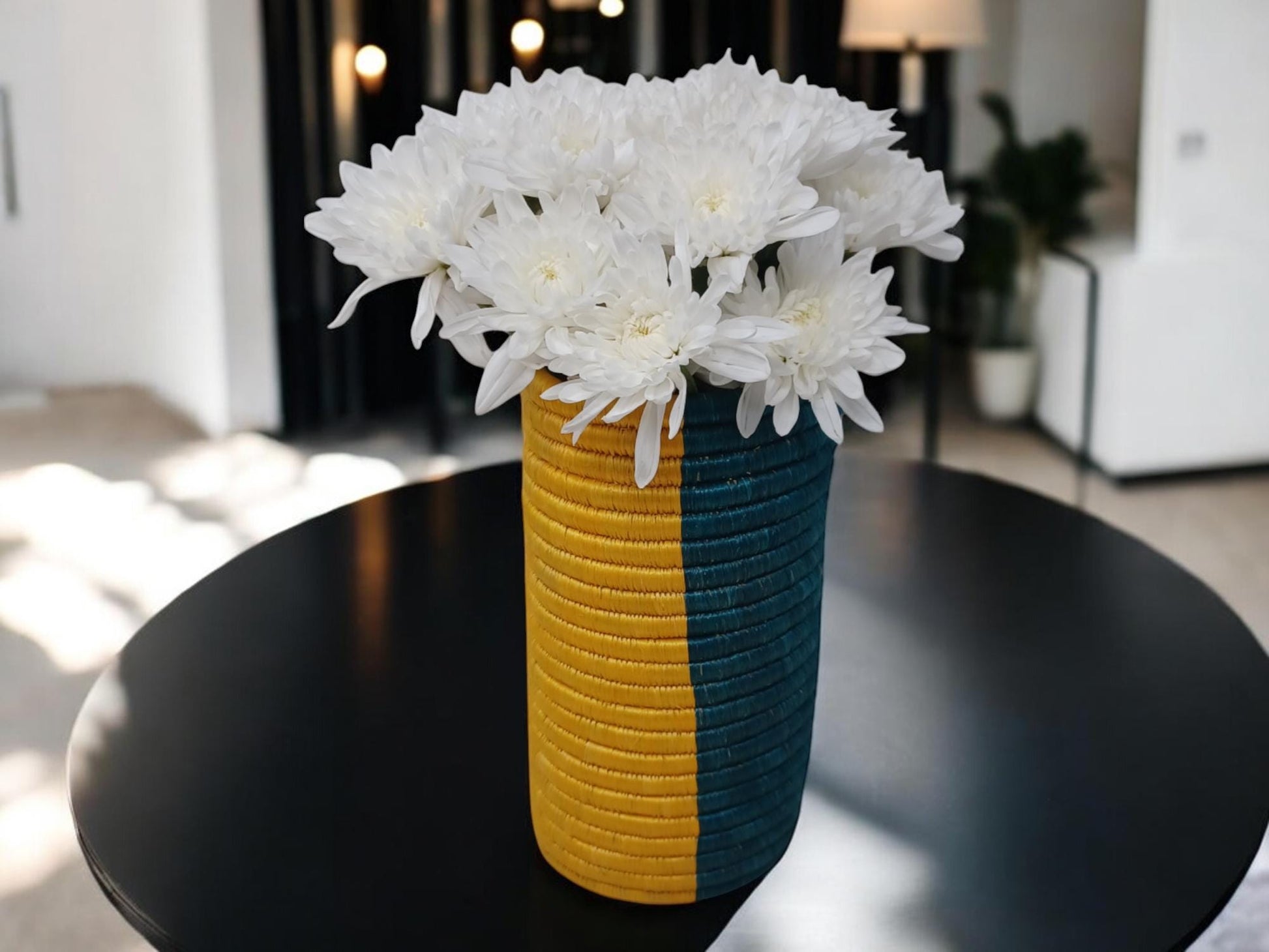 Handwoven Wicker Basket Vase: Boho Farmhouse Table Decor