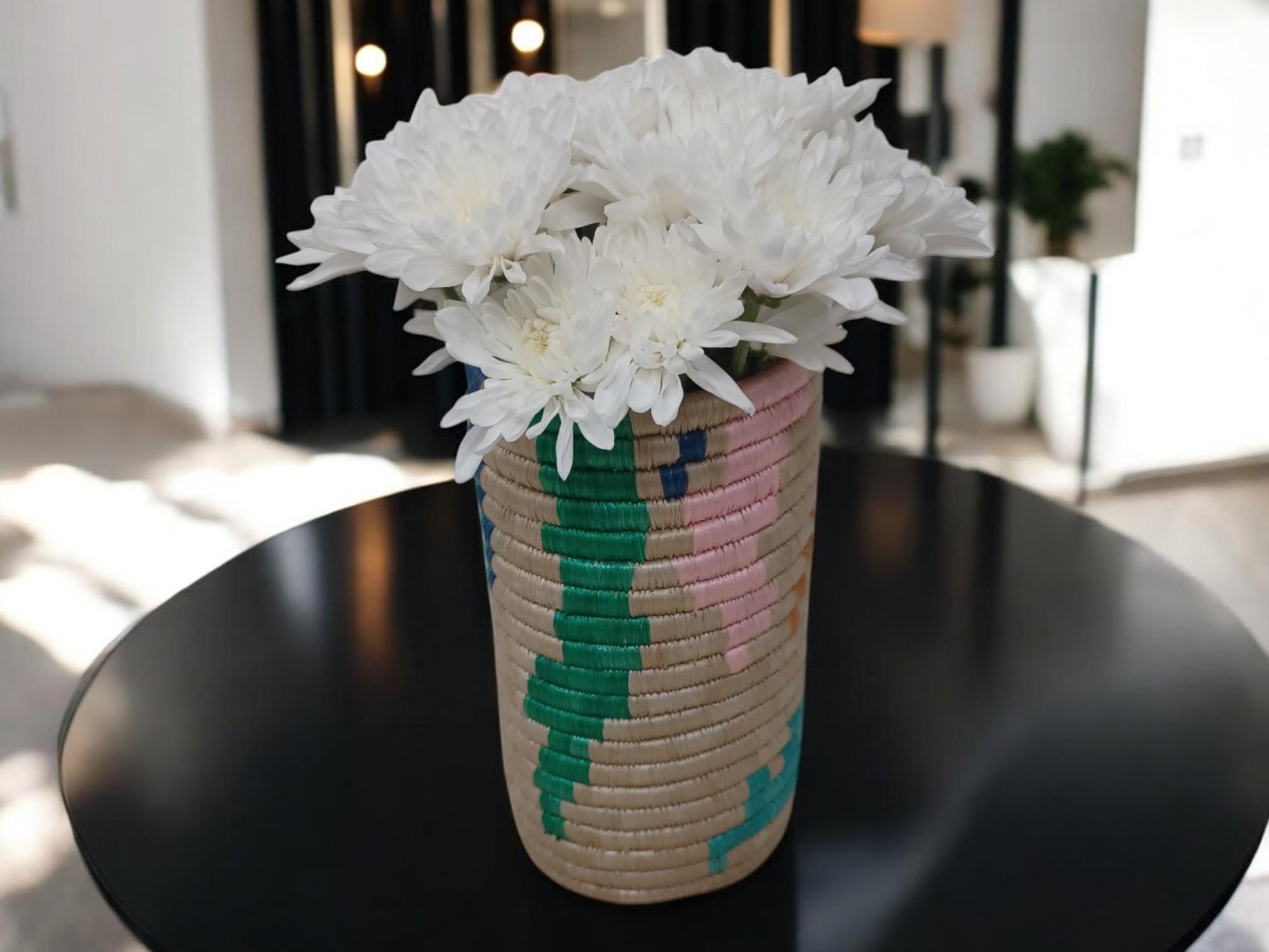 Handwoven Wicker Flower Vase: Rustic Farmhouse Utensil Holder