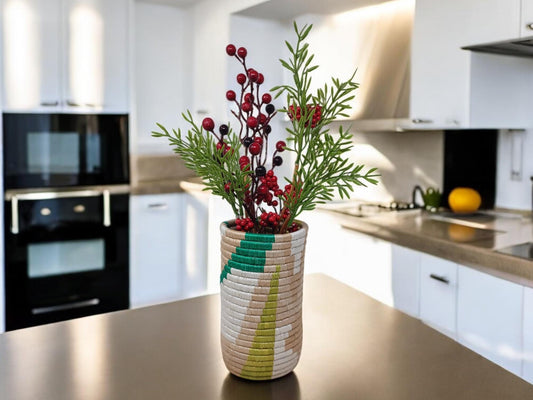 Handwoven Wicker Flower Vase: Rustic Farmhouse Utensil Holder