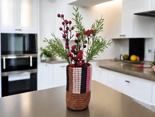 Woven Vase for Flowers – Handmade Boho rattan Vase, Perfect Gift for Mom’s Home Decor, Boho table Decor Accent, Colorful Utensil storage