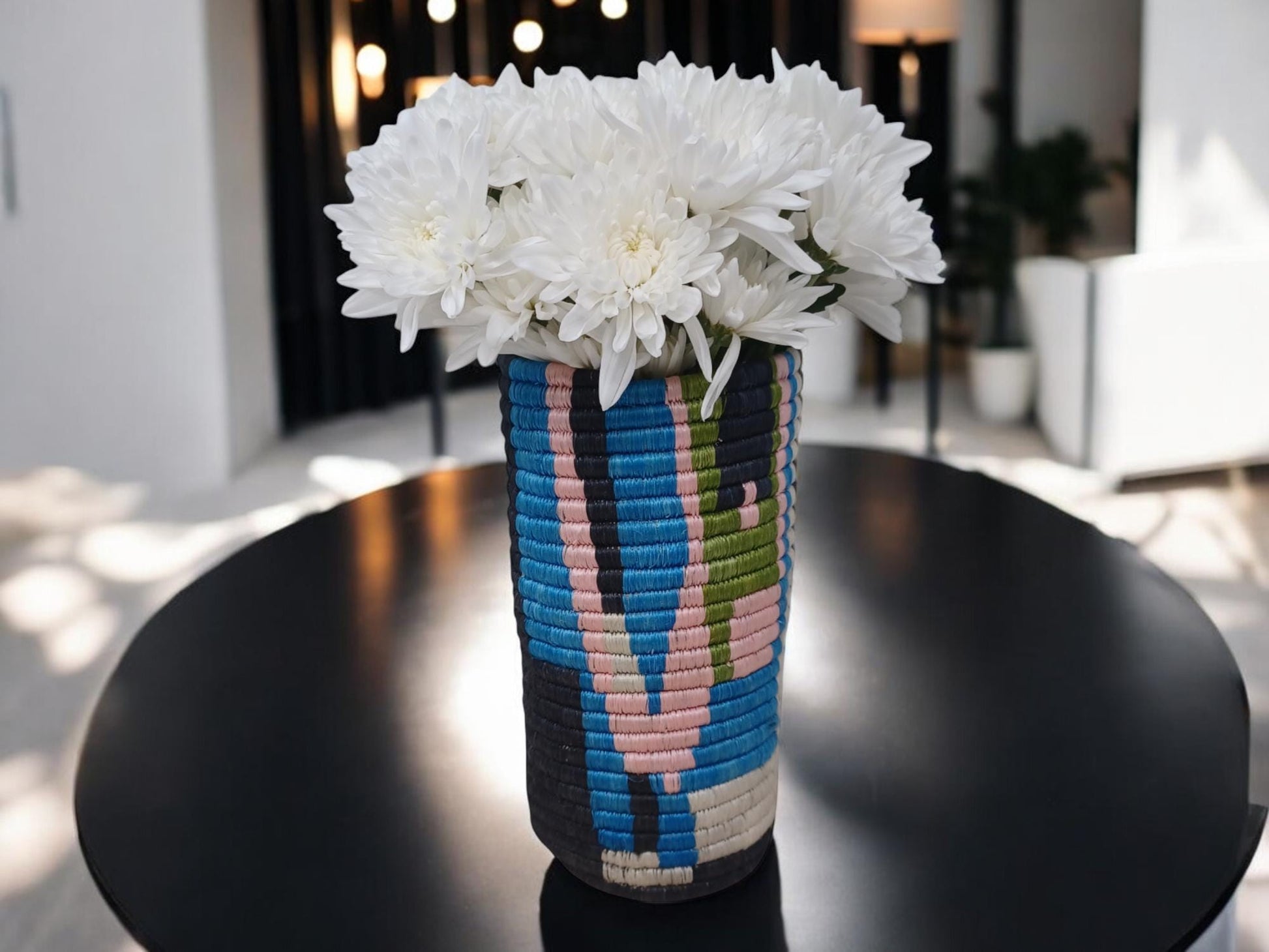 Handwoven Wicker Flower Vase: Boho Table Decor & Utensil Holder