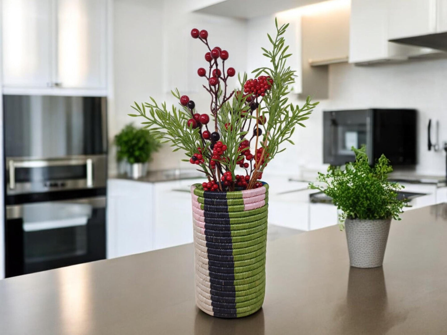 Handwoven Wicker Flower Vase: Boho Table Decor & Utensil Holder