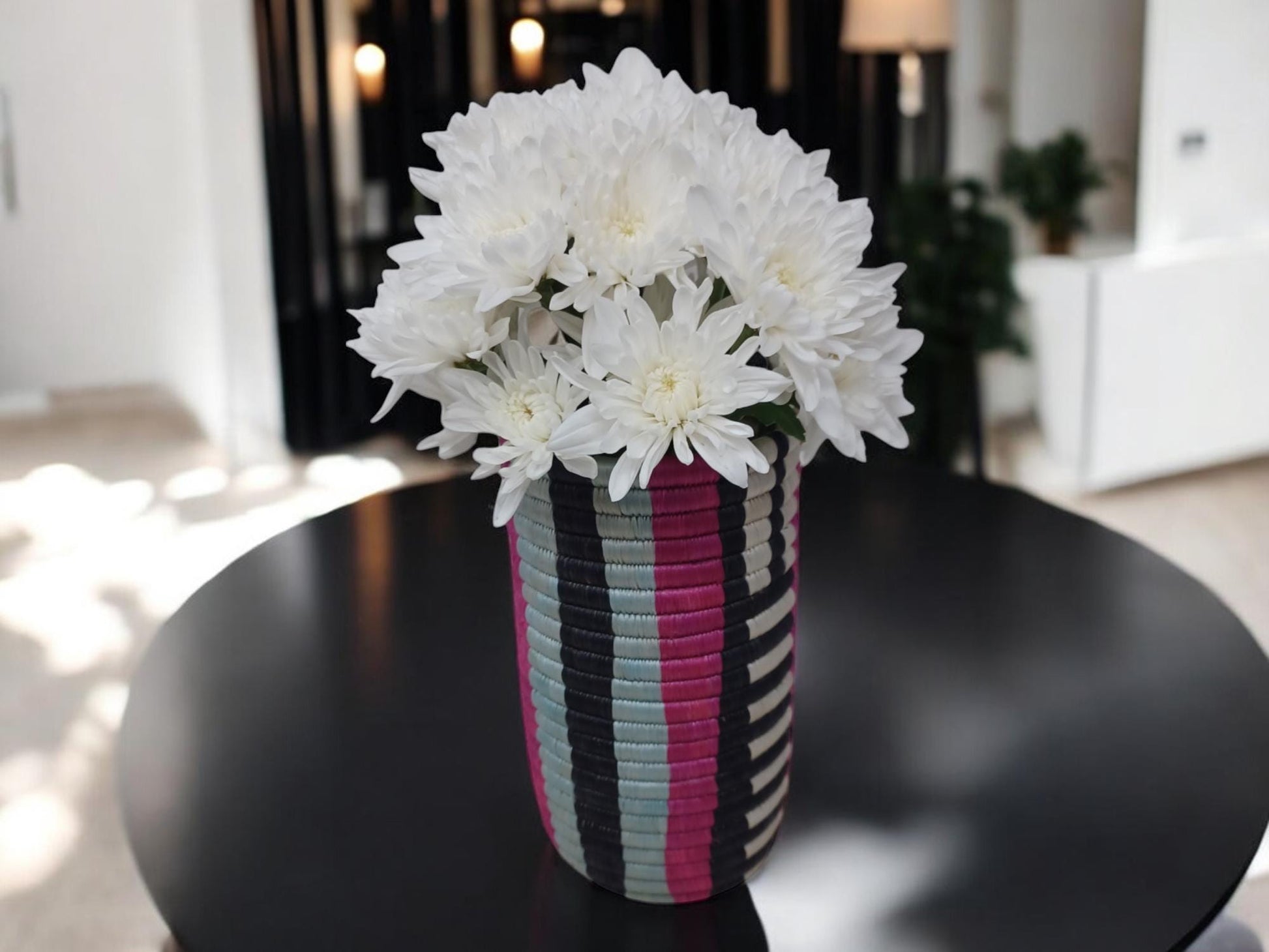 Boho Woven Flower Vase: Handwoven Wicker Utensil Holder