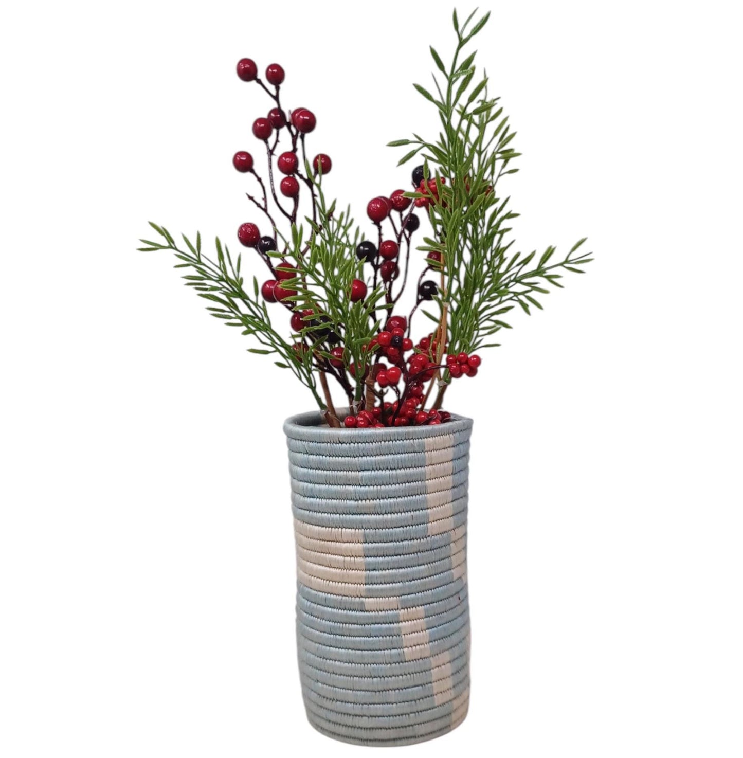 Handwoven Boho Vase: Blue Wicker Flower & Utensil Holder