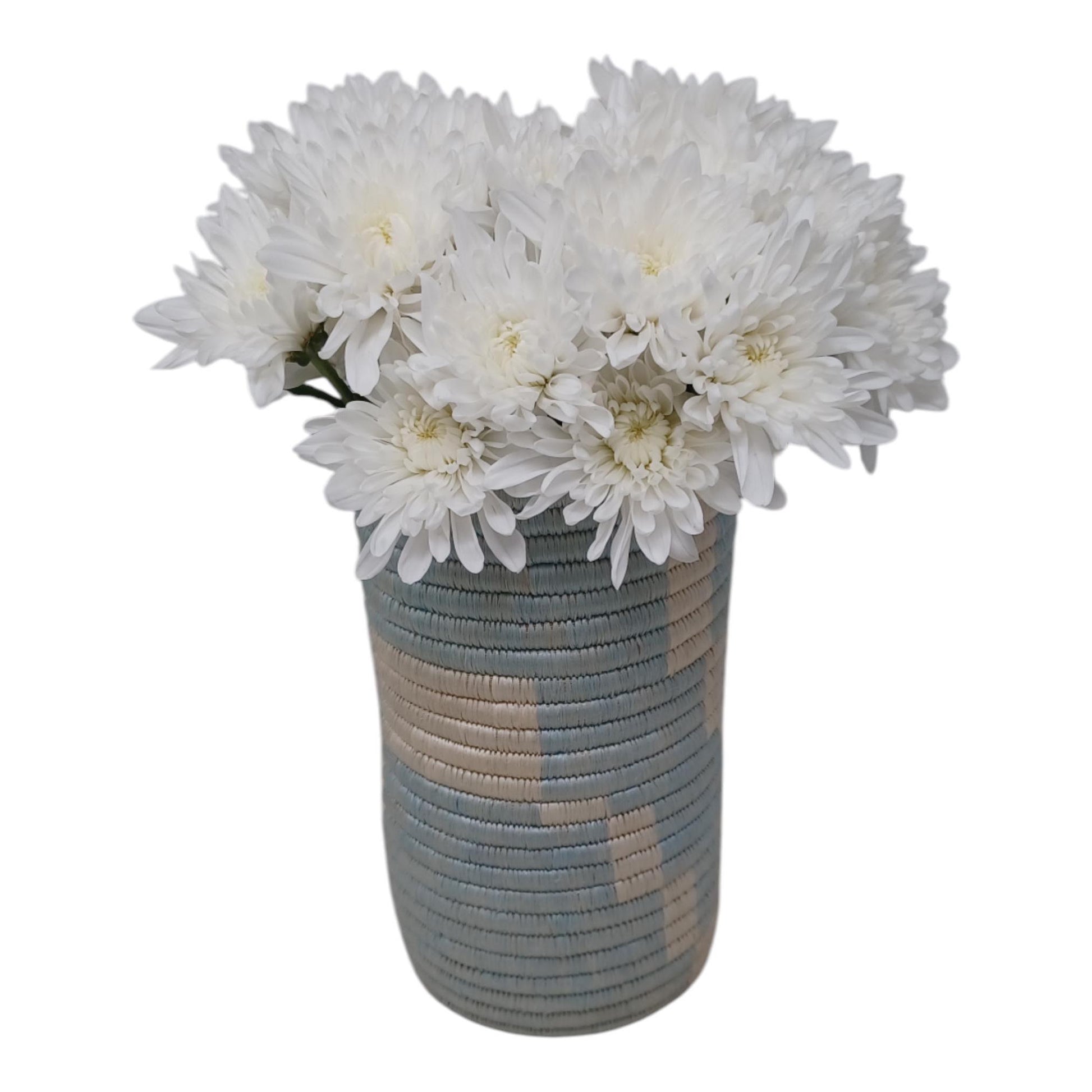 Handwoven Boho Vase: Blue Wicker Flower & Utensil Holder