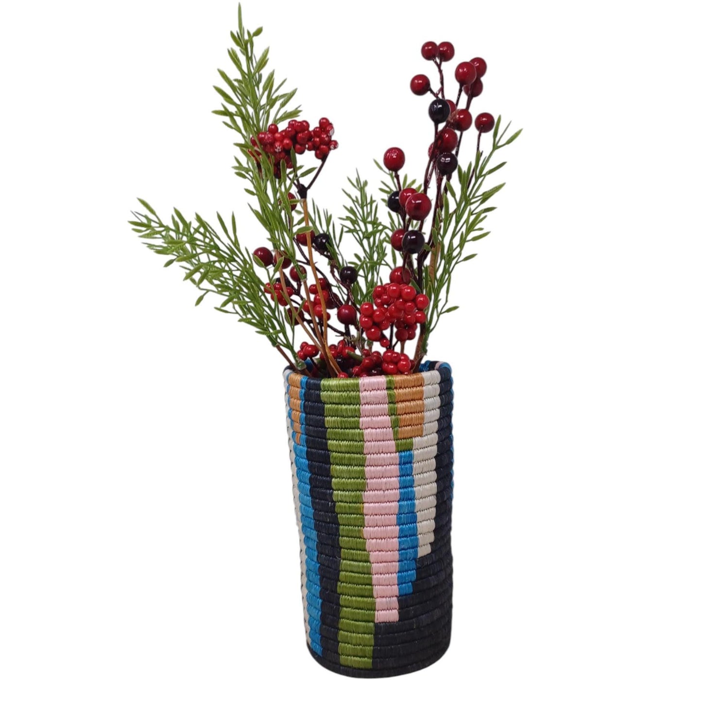 Handwoven Wicker Flower Vase: Boho Table Decor & Utensil Holder