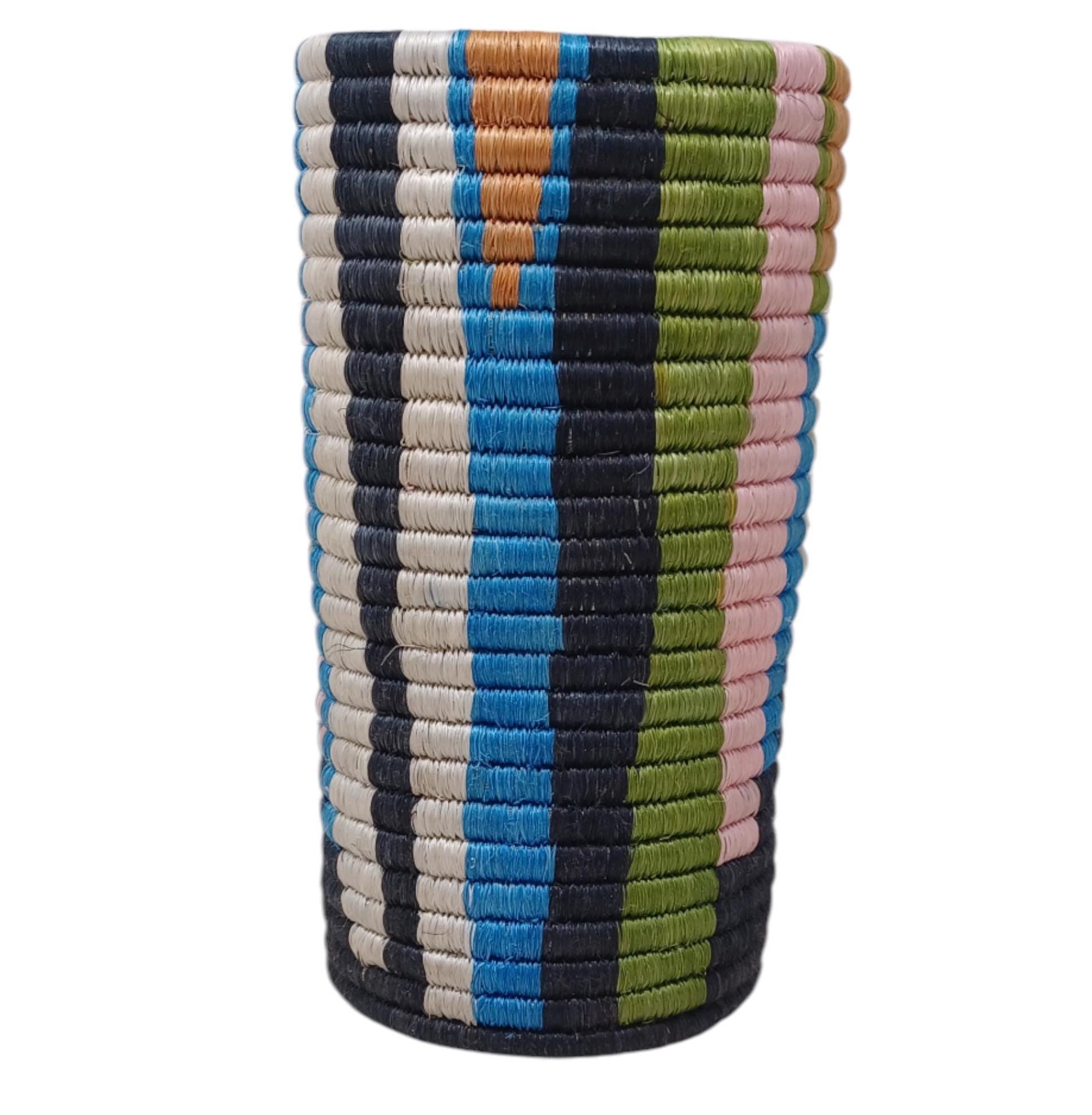 Handwoven Wicker Flower Vase: Boho Table Decor & Utensil Holder