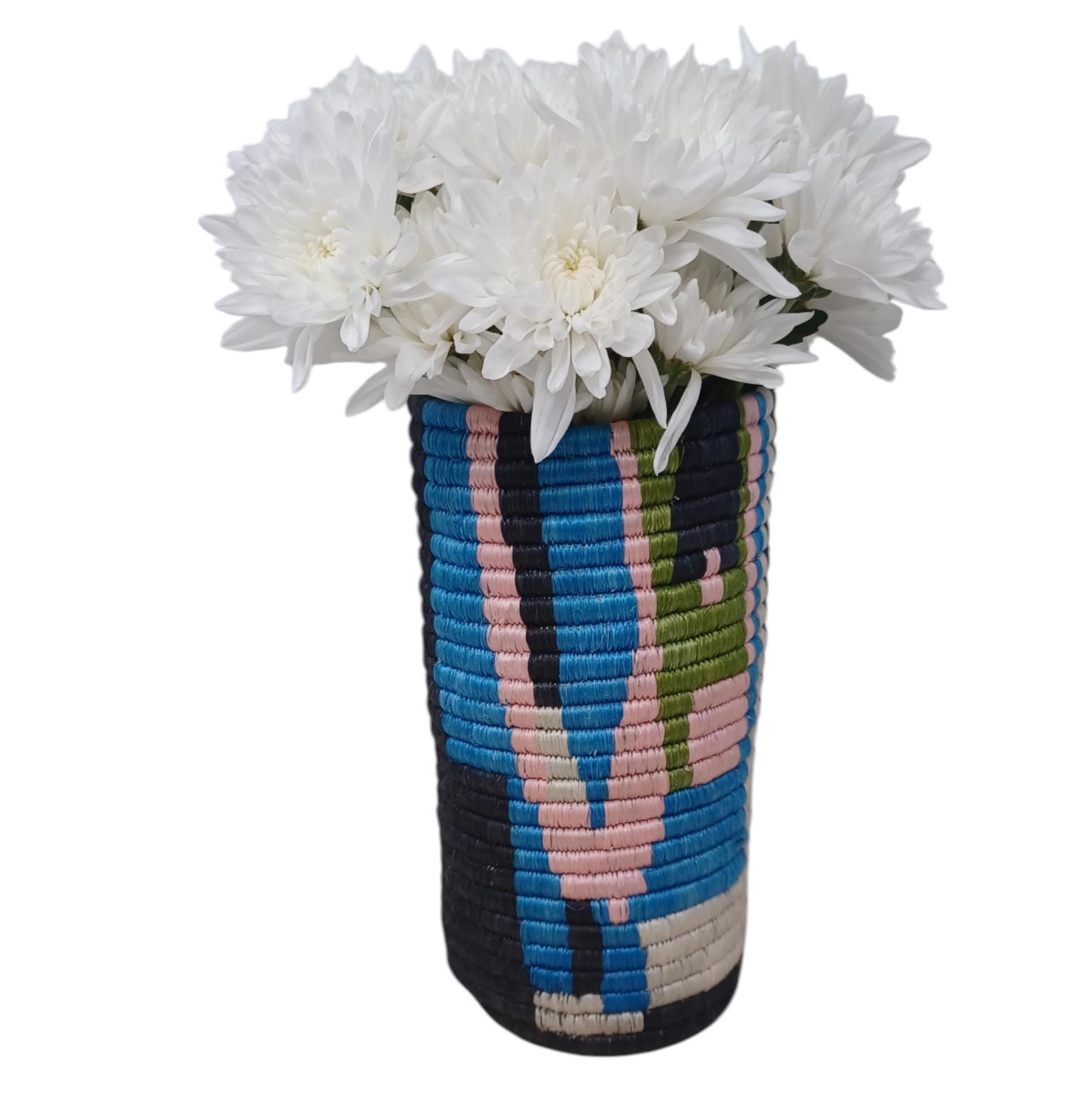 Handwoven Wicker Flower Vase: Boho Table Decor & Utensil Holder