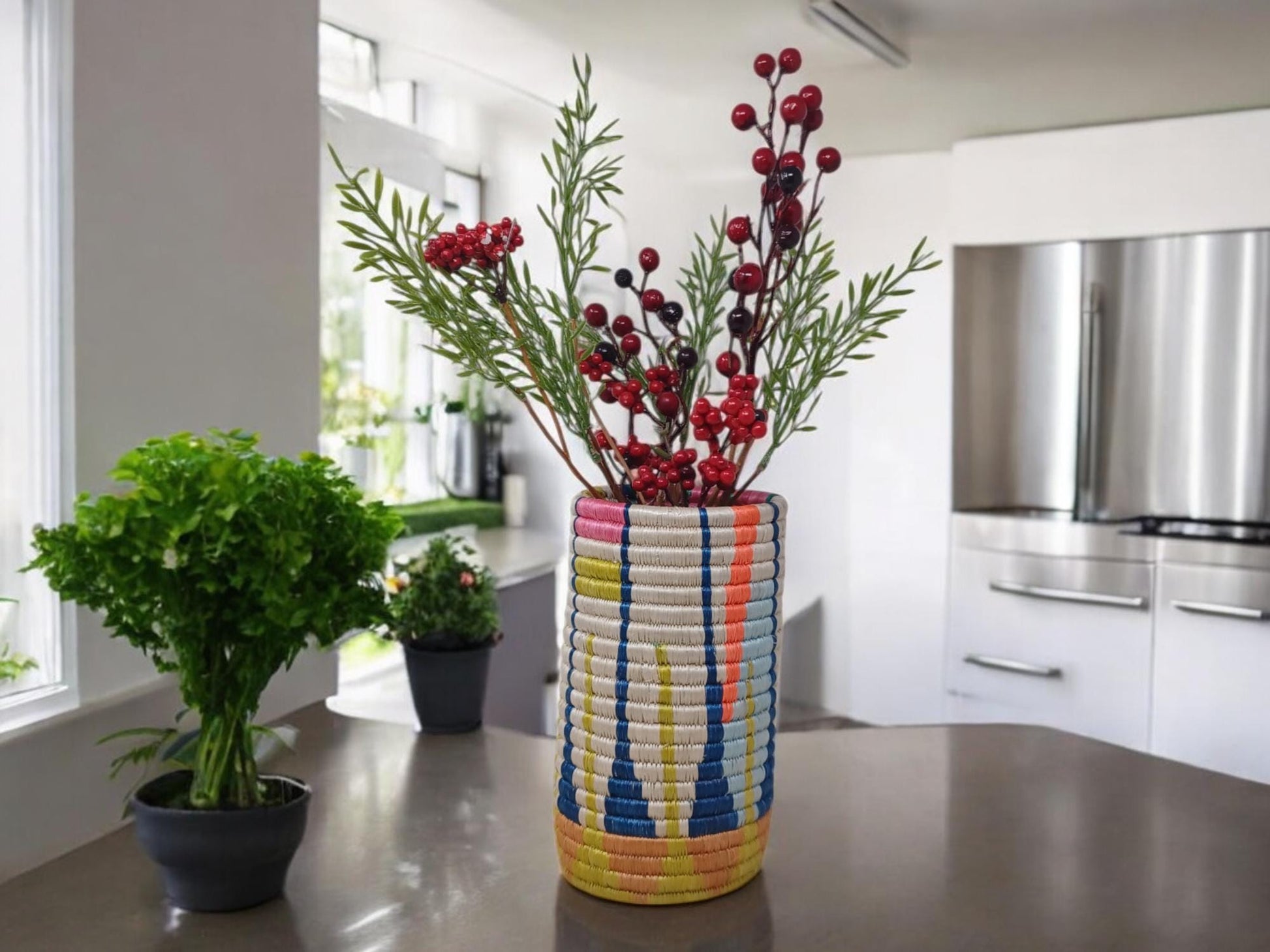 Handwoven Wicker Vase: Boho Farmhouse Decor, Dried Flower Basket