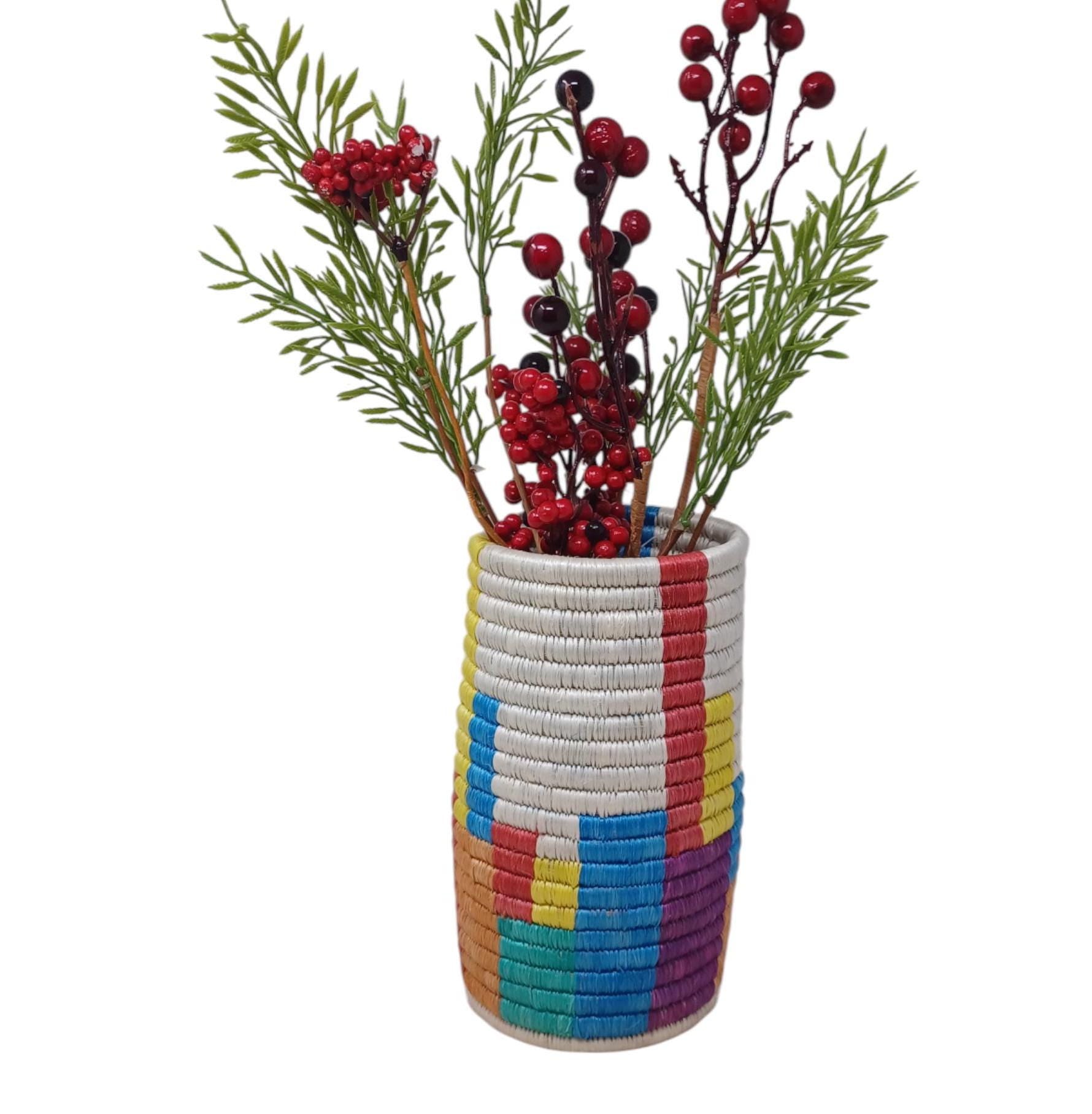 Handwoven Wicker Flower Vase: Boho Table Decor & Utensil Holder