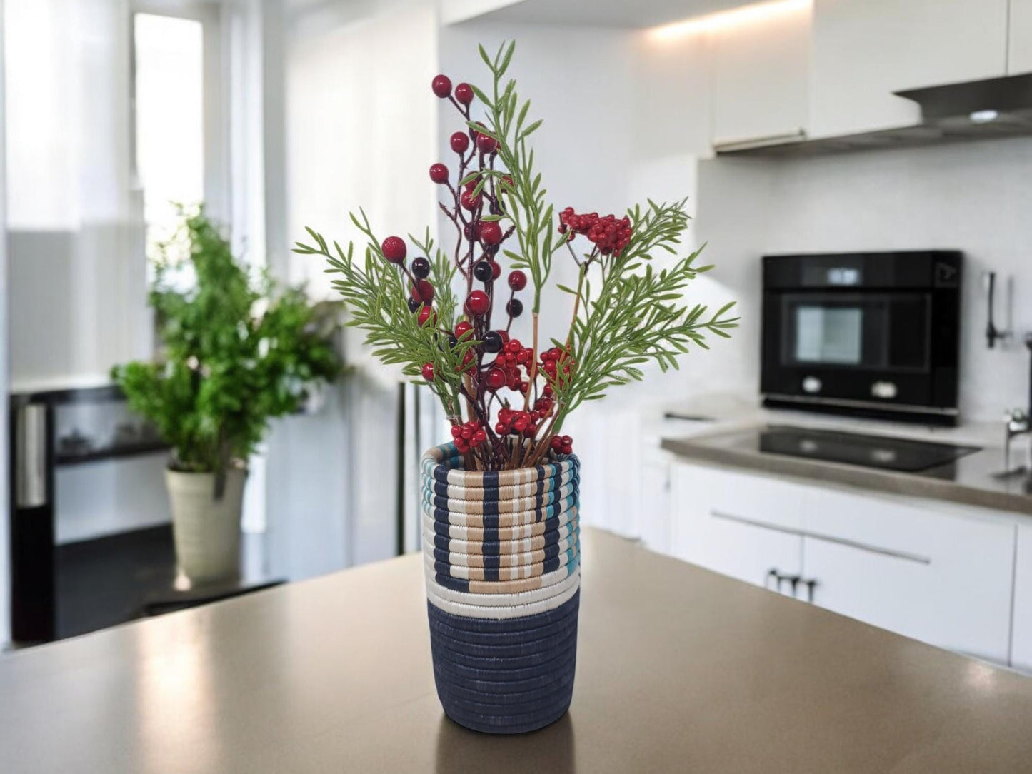 Handwoven Wicker Flower Vase: Boho Farmhouse Decor, Eco-Friendly