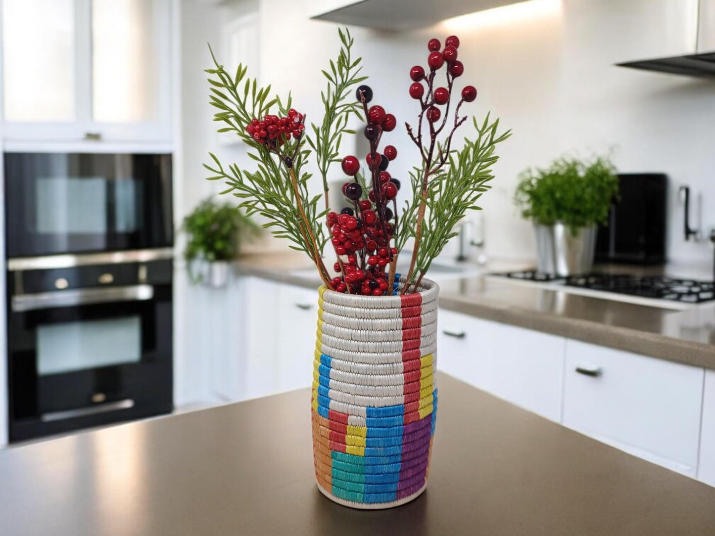 Handwoven Wicker Flower Vase: Boho Table Decor & Utensil Holder