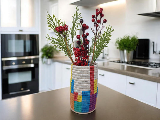 Handwoven Wicker Flower Vase: Boho Table Decor & Utensil Holder