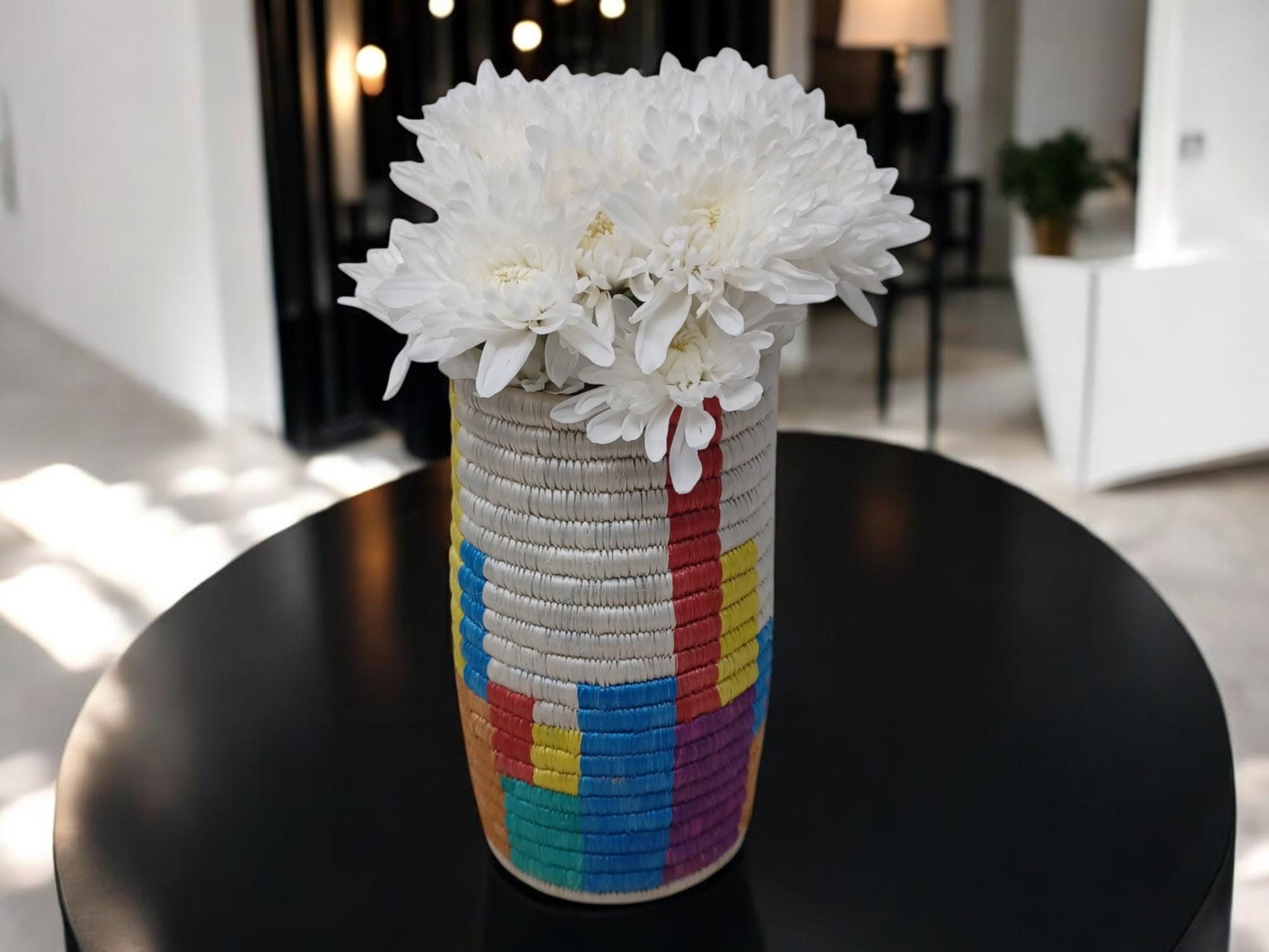 Handwoven Wicker Flower Vase: Boho Table Decor & Utensil Holder