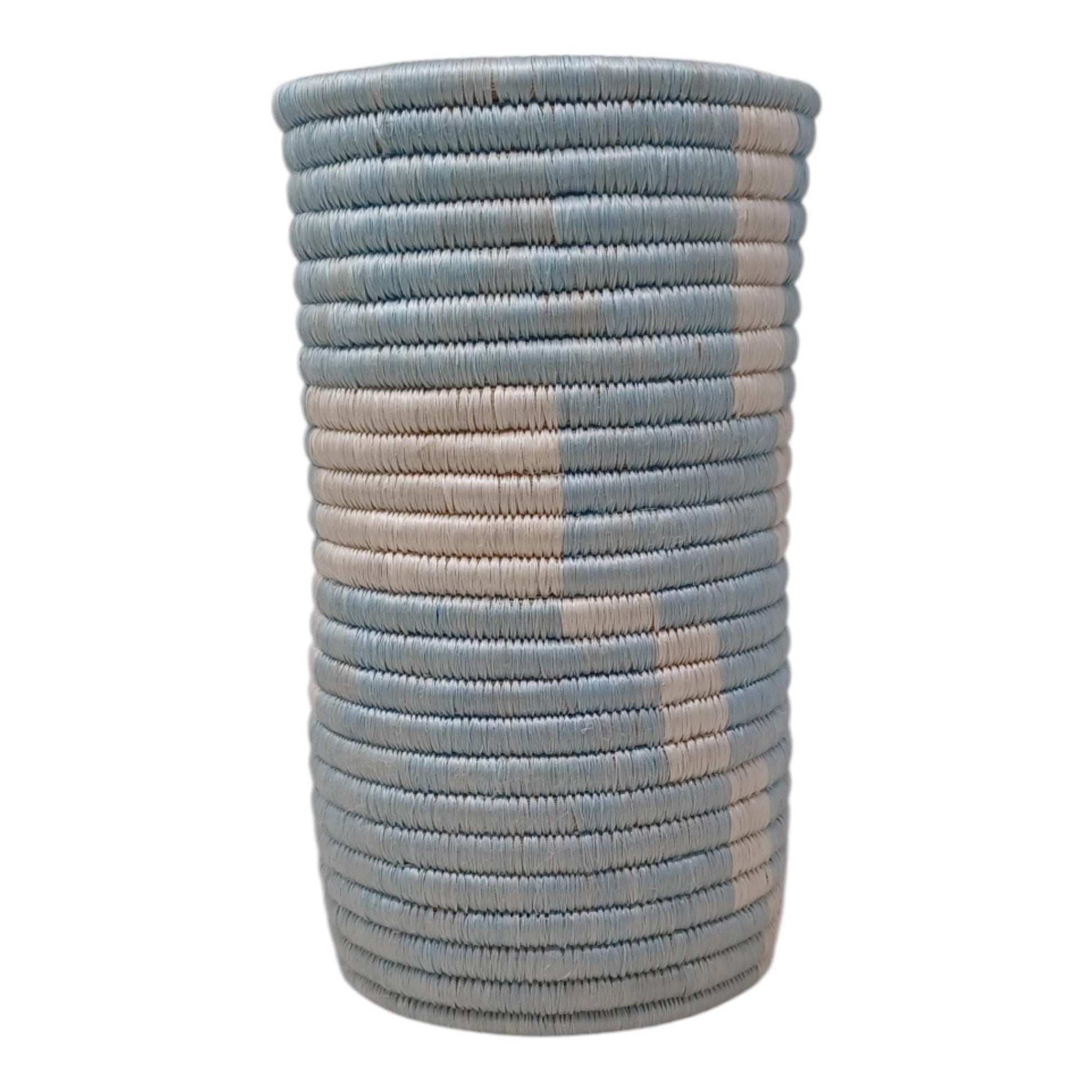 Handwoven Boho Vase: Blue Wicker Flower & Utensil Holder
