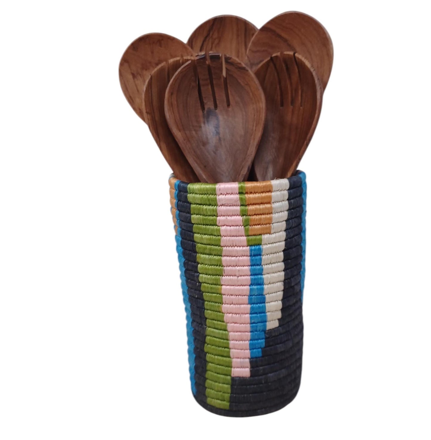 Handwoven Wicker Flower Vase: Boho Table Decor & Utensil Holder
