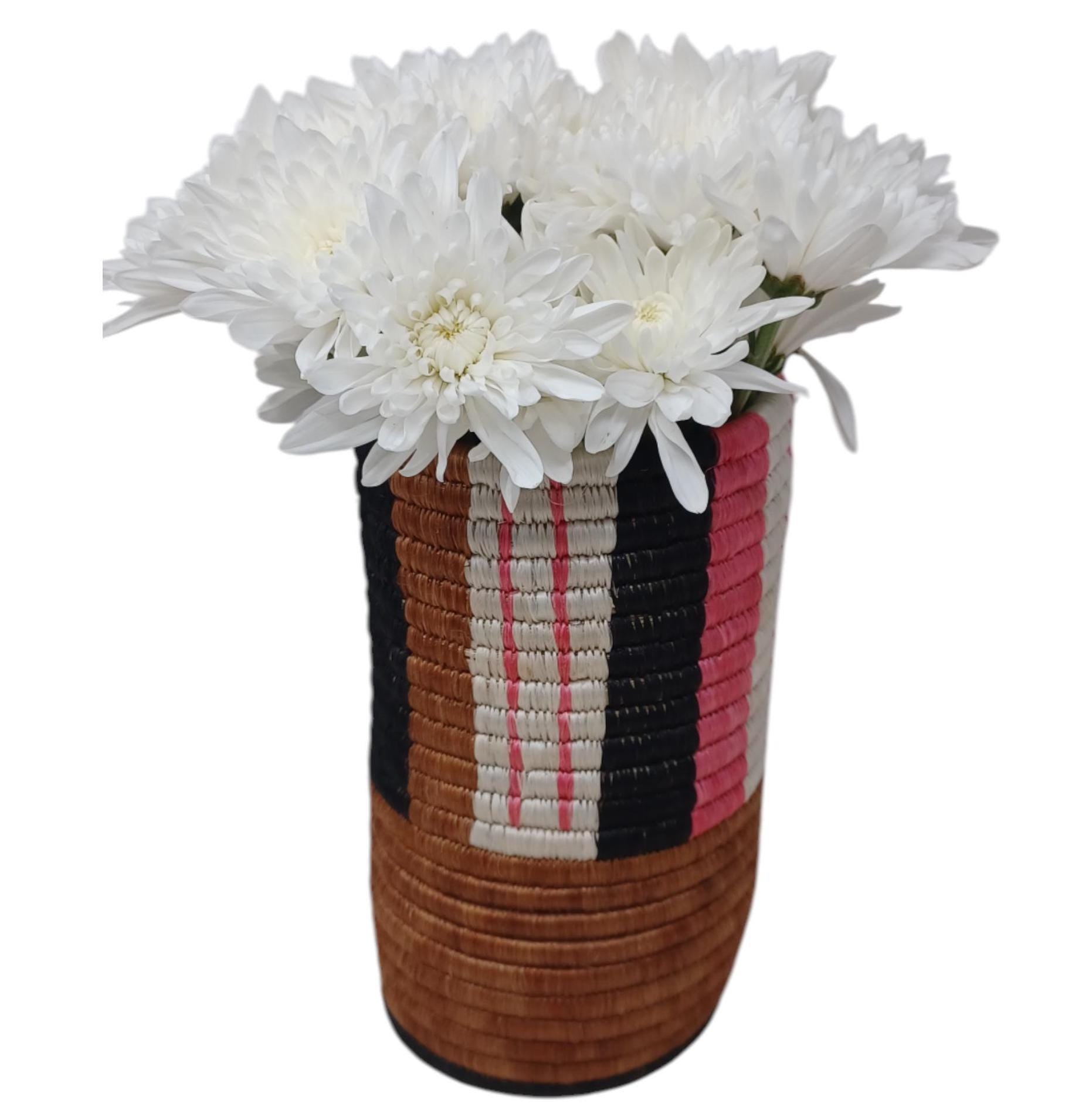 Woven Vase for Flowers – Handmade Boho rattan Vase, Perfect Gift for Mom’s Home Decor, Boho table Decor Accent, Colorful Utensil storage