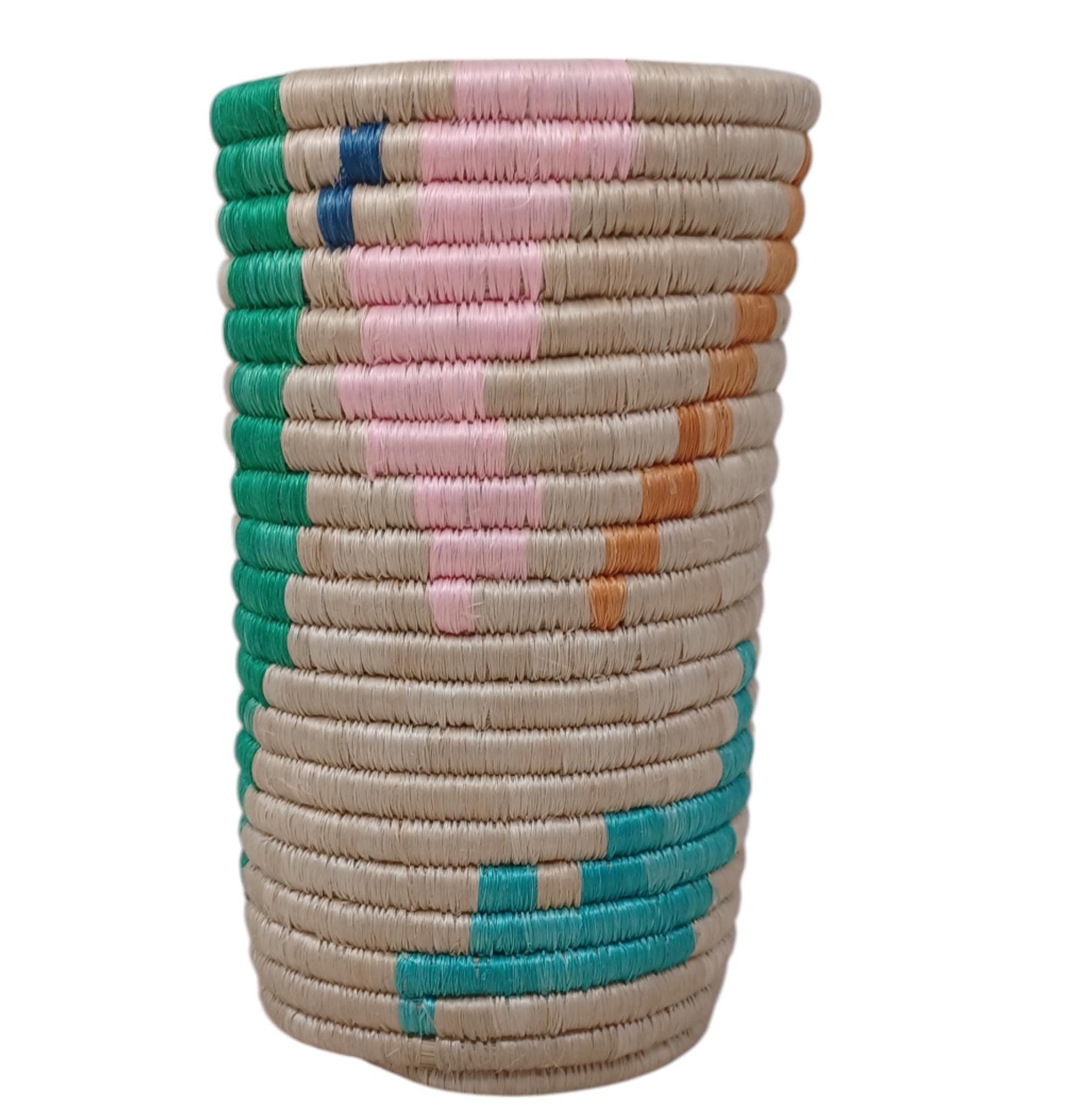 Handwoven Wicker Flower Vase: Rustic Farmhouse Utensil Holder
