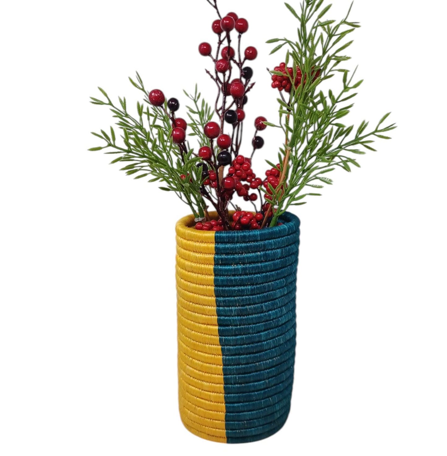 Handwoven Wicker Basket Vase: Boho Farmhouse Table Decor