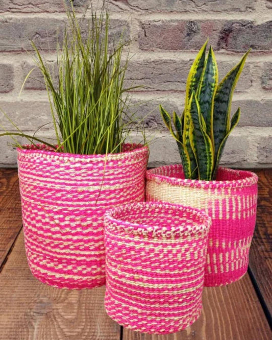 Handwoven Sisal Basket: African Boho Planter, Storage Basket