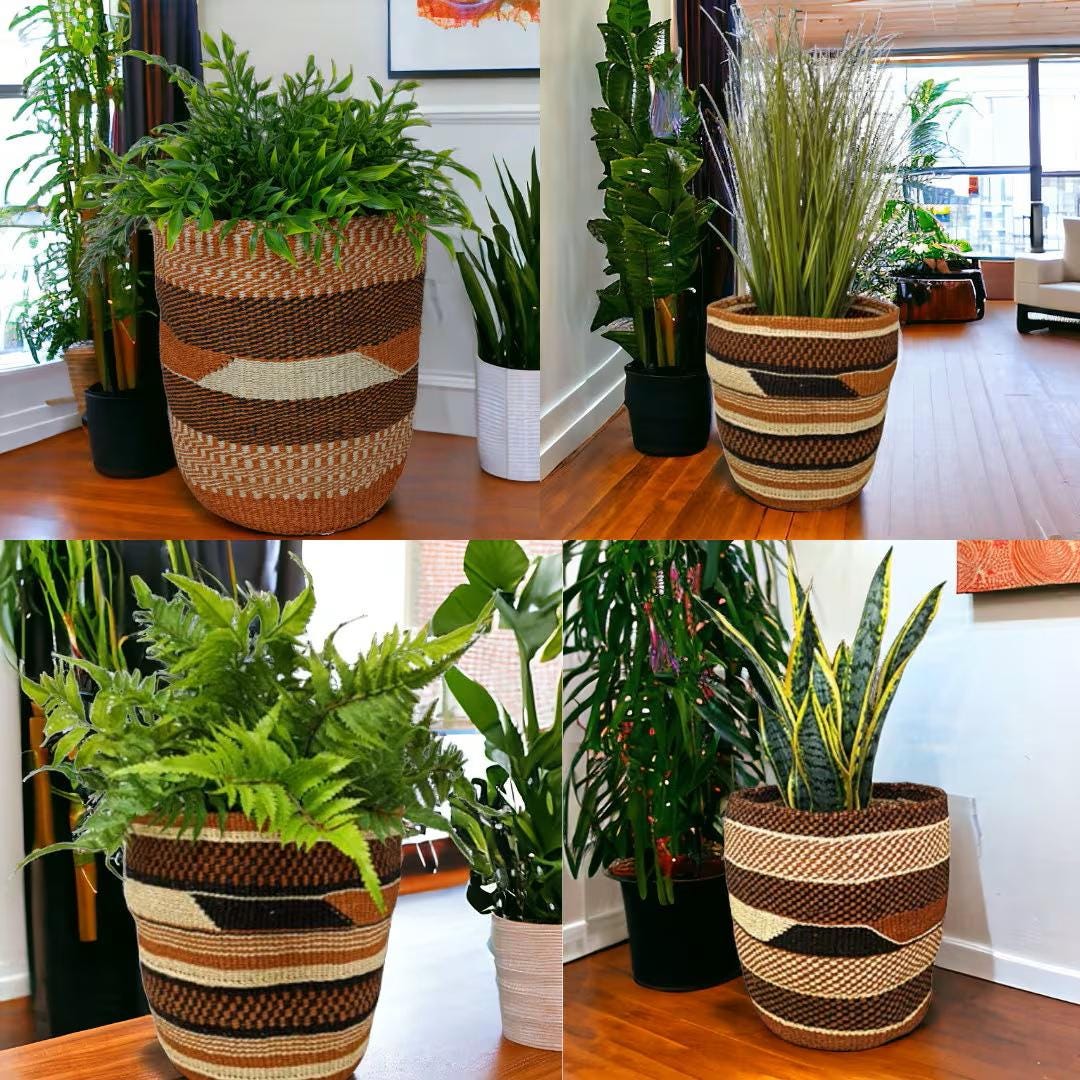 Handwoven Sisal Basket: African Storage, Plant Pot Cover