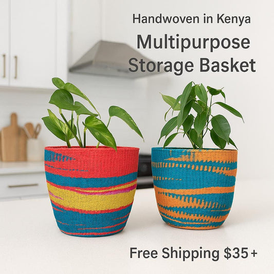 Handmade Sisal Woven Basket: Colorful Boho Decor, Plant Holder